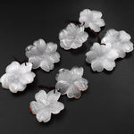 Hand Carved Natural White Agate Flower Earring Pair Drilled Gemstone Matched Beads