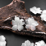 Hand Carved Natural White Agate Flower Earring Pair Drilled Gemstone Matched Beads