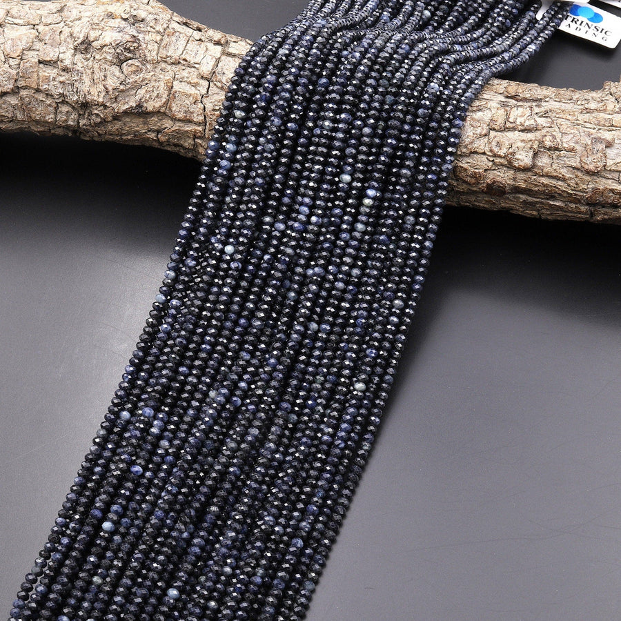 Faceted Natural Blue Sapphire 3mm Rondelle Beads Genuine Real Gemstone 15.5" Strand