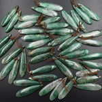 Natural African Green Jade Earring Drilled Gemstone Teardrop Matched Bead Pair