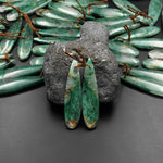 Natural African Green Jade Earring Drilled Gemstone Teardrop Matched Bead Pair