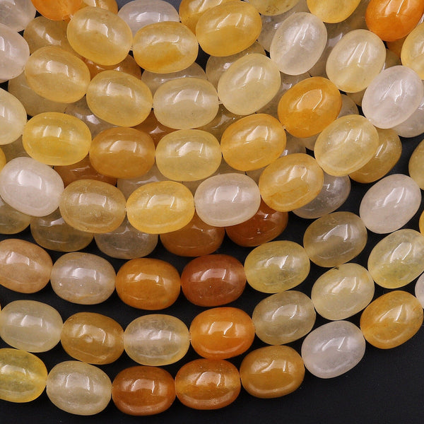 AAA Extra Translucent Natural Yellow Aventurine Oval Nugget Beads 15.5" Strand