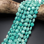 Faceted Natural Peruvian Amazonite Faceted Coin Beads 12mm Stunning Natural Blue Green Gemstone 15.5" Strand