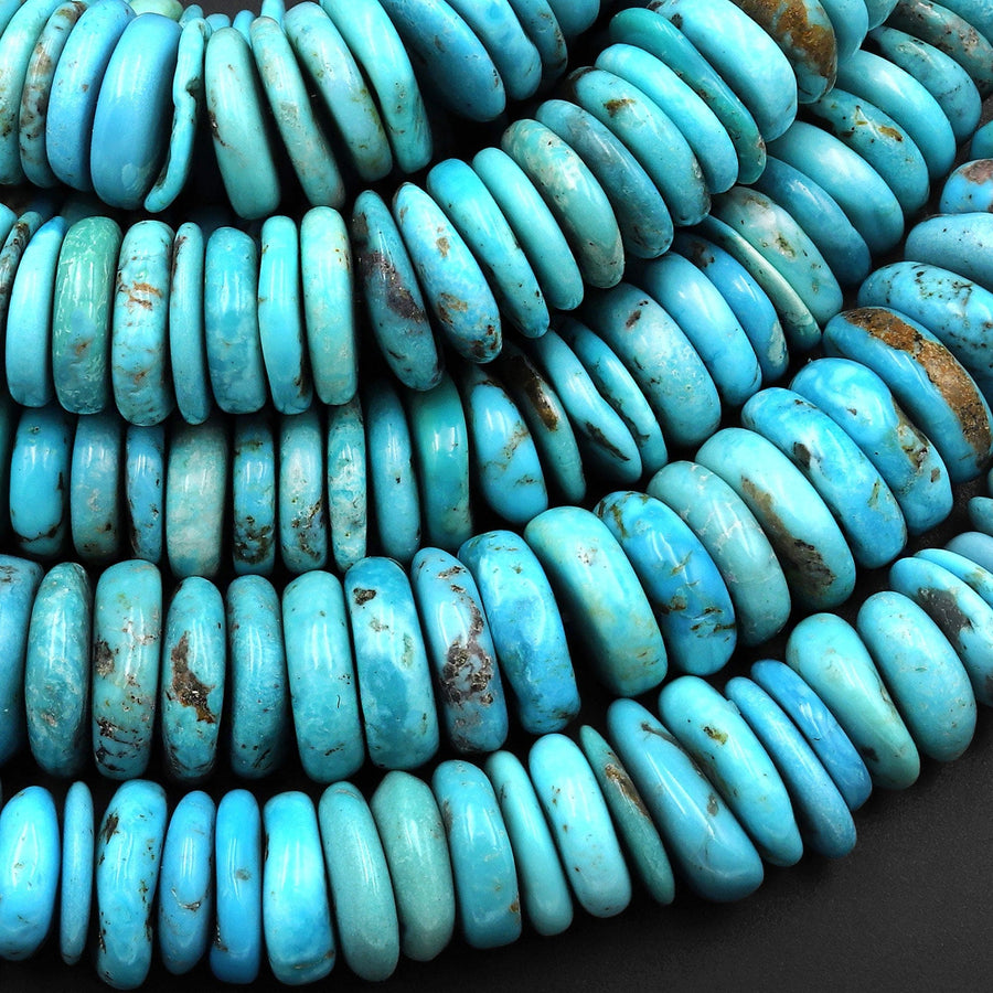 Genuine Natural Arizona Soft Blue Turquoise Heishi Beads 11mm 12mm Rondelle 15.5" Strand