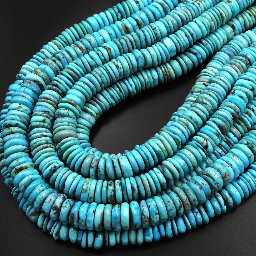 Genuine Natural Arizona Soft Blue Turquoise Heishi Beads 11mm 12mm Rondelle 15.5" Strand