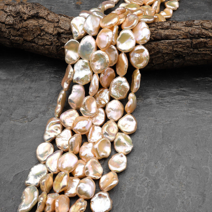 AAA Rare Natural Peach Keishi Petal Genuine Freshwater Pearl 15.5" Strand