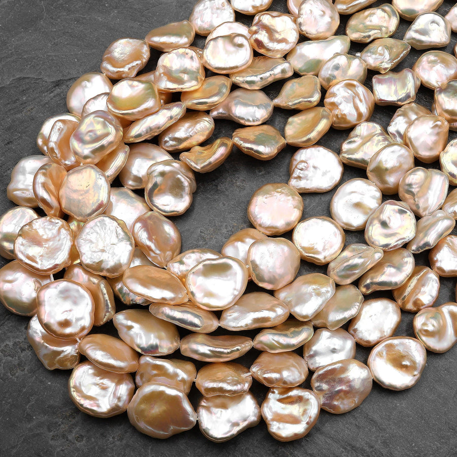 AAA Rare Natural Peach Keishi Petal Genuine Freshwater Pearl 15.5" Strand