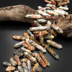 Large Natural Crazy Lace Agate Beads Top Side Drilled Double Terminated Crystal Focal Point Pendants 15.5" Strand