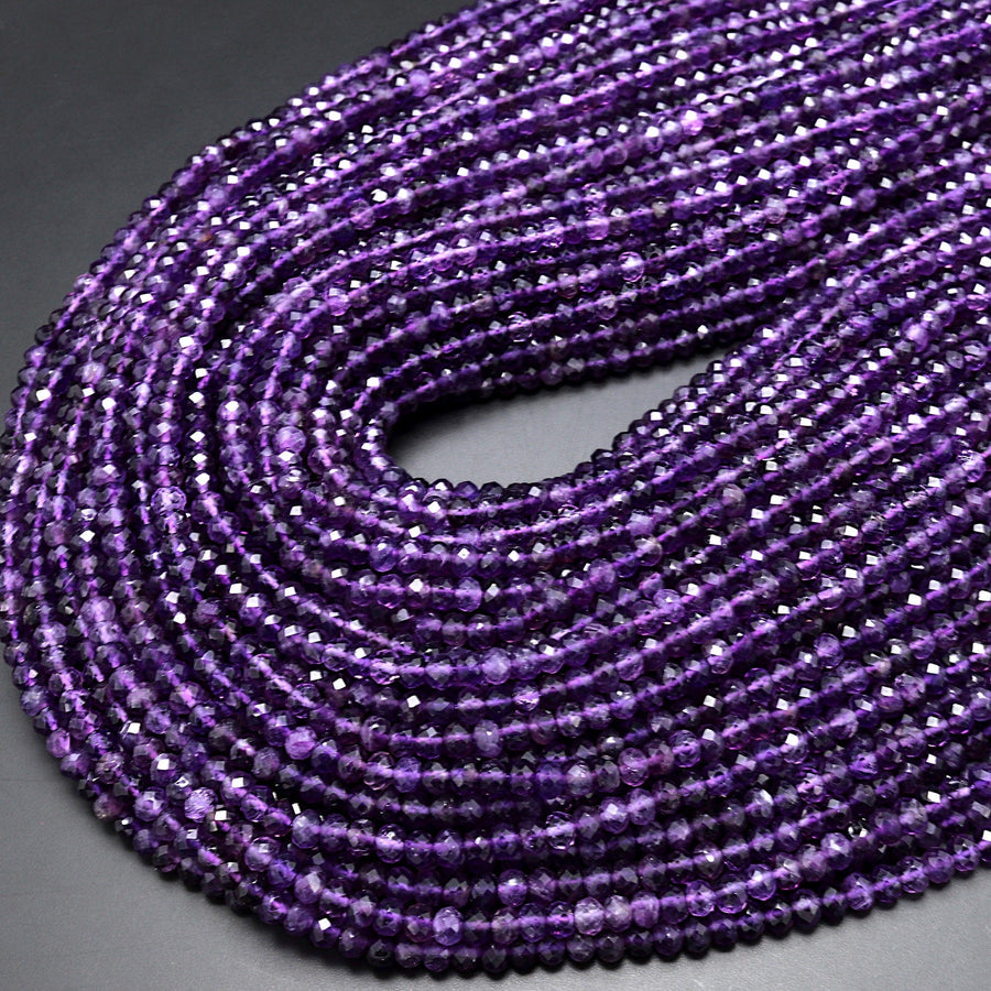 AAA Faceted Natural Purple Amethyst 5mm Rondelle Beads 15.5" Strand
