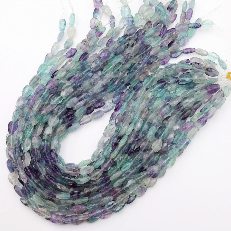 Faceted Natural Fluorite Faceted Teardrop Beads Vertically Drilled 15.5" Strand