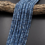 AAA Faceted Natural Blue Santa Maria Aquamarine Lantern Rondelle Beads 4mm Gemstone Extra Translucent 15.5" Strand