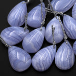 Natural Blue Lace Agate Teardrop Pendant Gemstone Focal Bead