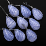 Natural Blue Lace Agate Teardrop Pendant Gemstone Focal Bead