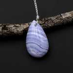 Natural Blue Lace Agate Teardrop Pendant Gemstone Focal Bead