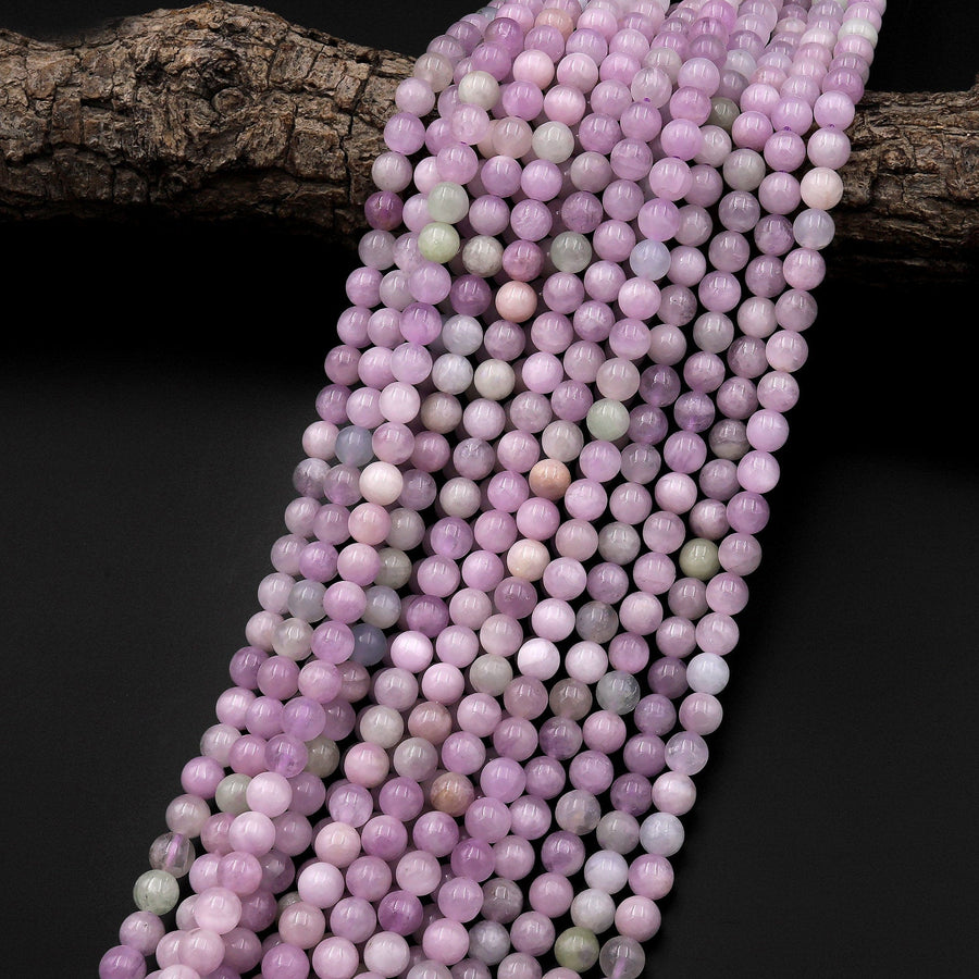 Natural Violet Purple Pink Green Kunzite 6mm Round Beads Gemstone 15.5" Strand