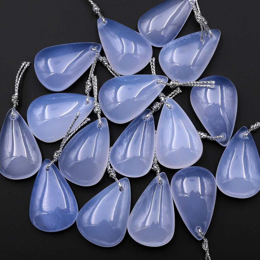 AAA Natural Blue Chalcedony Teardrop Pendant Bead Drilled Gemstone