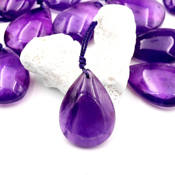 AAA Natural Purple Amethyst Teardrop Pendant Bead Drilled Gemstone