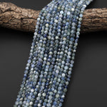 Faceted Natural Blue Kyanite 4mm 5mm 6mm Star Cut Round Beads 15.5" Strand