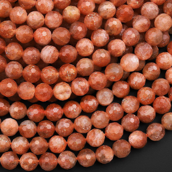 AAA Faceted Natural Sunstone Round Beads 6mm Orange Gold Gemstone 15.5" Strand