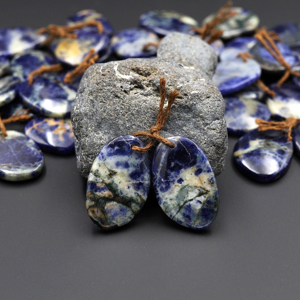 Natural Blue Sodalite Freeform Earring Pair Matched Gemstone Beads A1