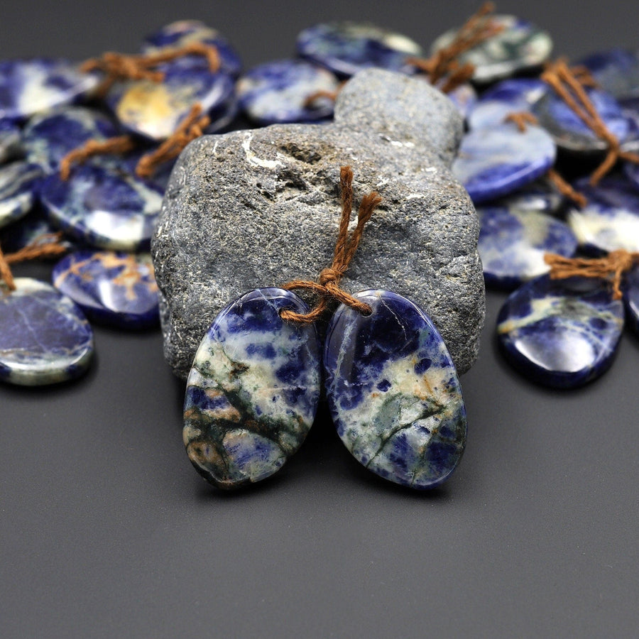 Natural Blue Sodalite Freeform Earring Pair Matched Gemstone Beads A1