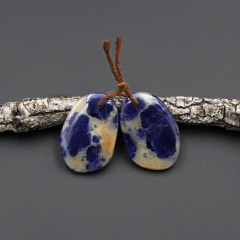 Natural Blue Sodalite Freeform Earring Pair Matched Gemstone Beads A3