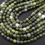 Natural Green Actinolite Quartz Smooth Drum Cylinder Beads 15.5" Strand