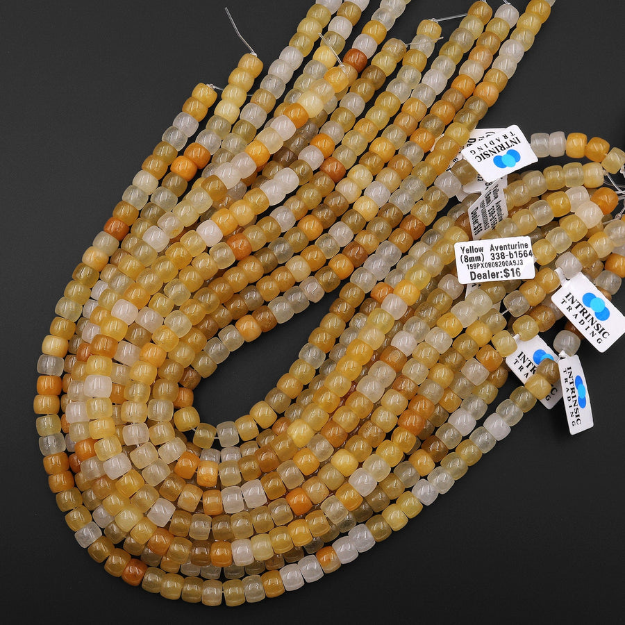 AAA Extra Translucent Natural Yellow Aventurine Smooth Drum Short Tube Cylinder Beads 15.5" Strand