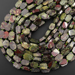 Natural Dragon Blood Jasper Chiseled Rectangle Beads Earthy Red Green Stone 15.5" Strand