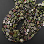 Natural Dragon Blood Jasper Chiseled Rectangle Beads Earthy Red Green Stone 15.5" Strand