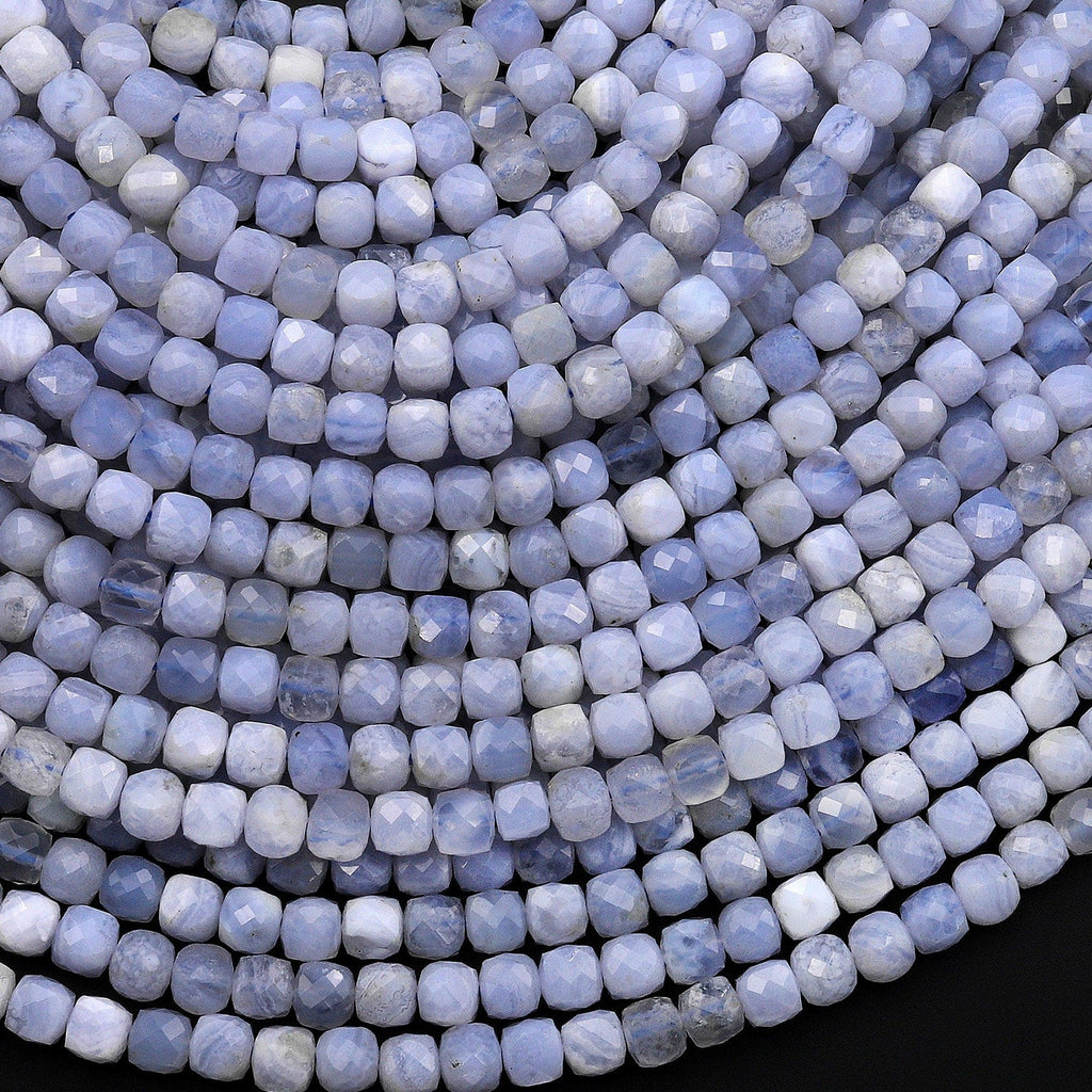 Natural Blue Lace Agate Faceted 4mm Cube Beads Gemstone 15.5" Strand