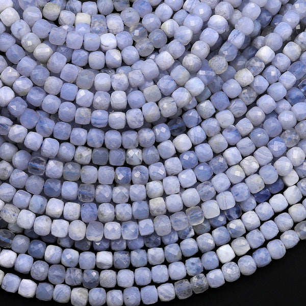 Natural Blue Lace Agate Faceted 4mm Cube Beads Gemstone 15.5" Strand