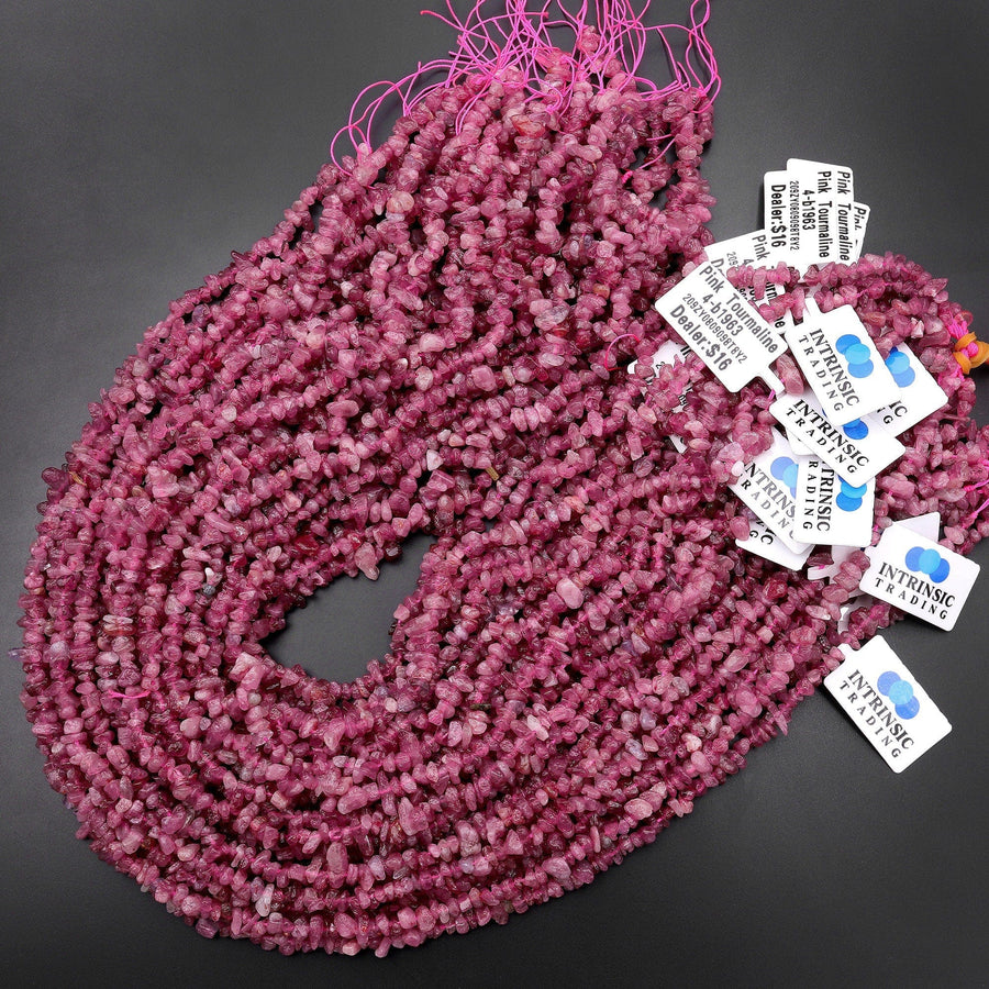 Natural Pink Tourmaline Small Freeform Hammered Chip Beads 15.5" Strand