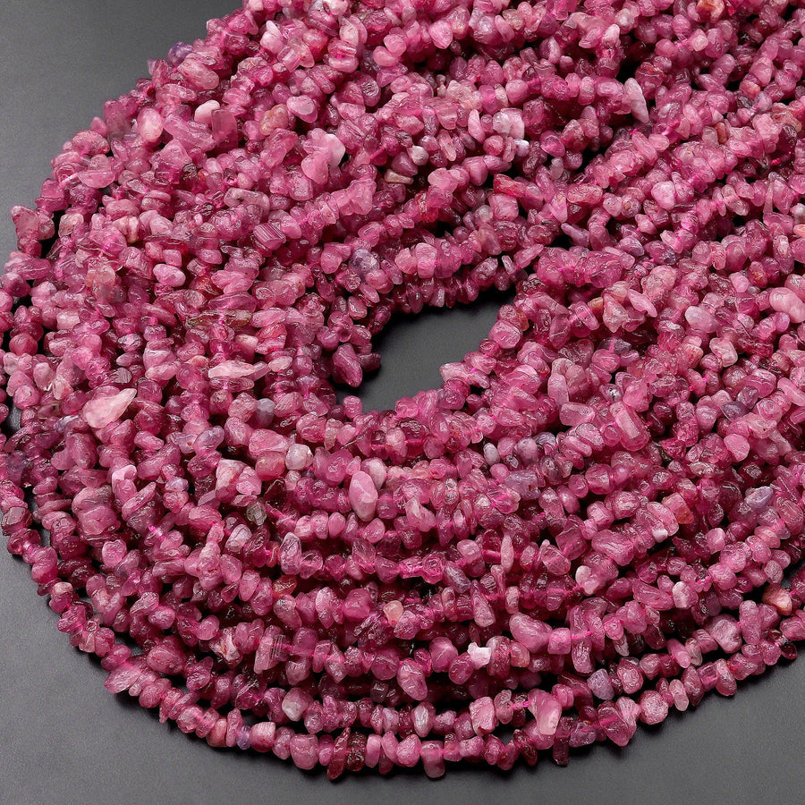 Natural Pink Tourmaline Small Freeform Hammered Chip Beads 15.5" Strand