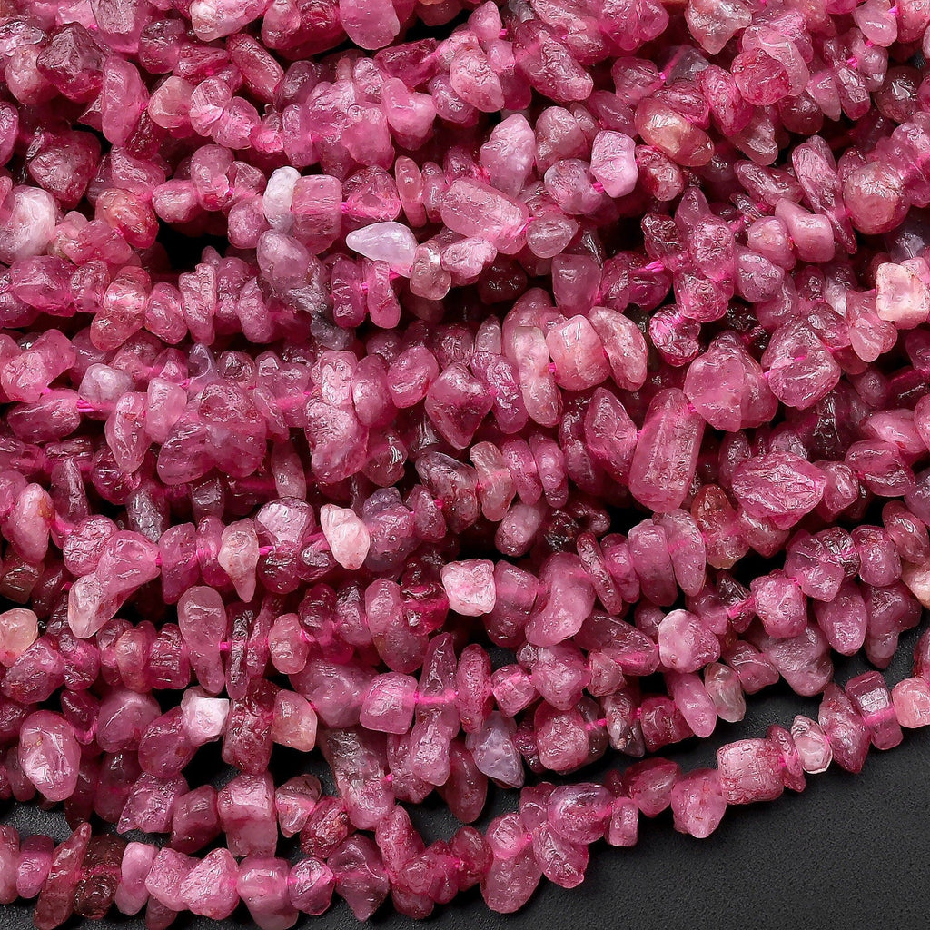 Natural Pink Tourmaline Small Freeform Hammered Chip Beads 15.5" Strand