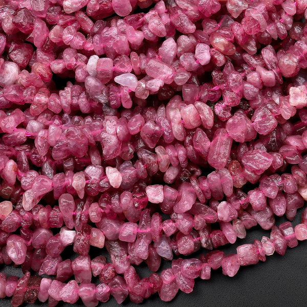 Natural Pink Tourmaline Small Freeform Hammered Chip Beads 15.5" Strand