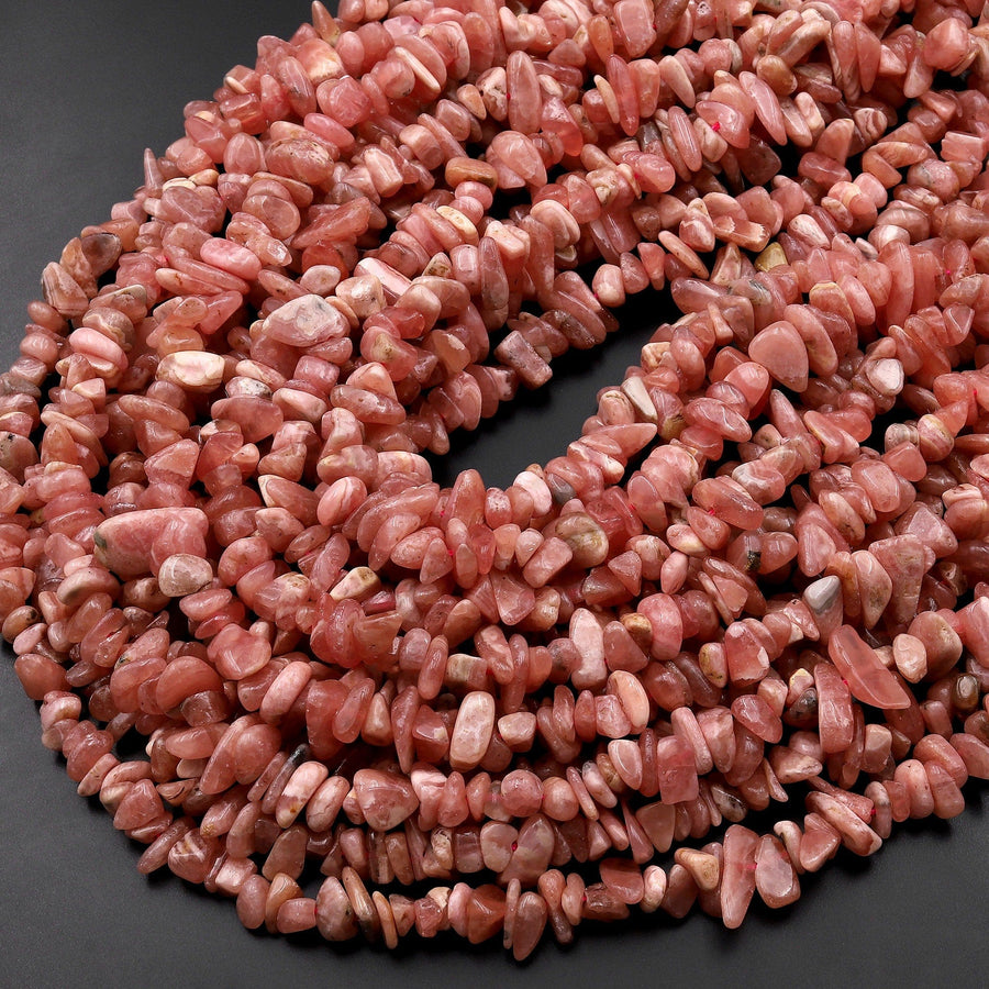 Natural Rhodochrosite Freeform Chip Nugget Beads 15.5" Strand