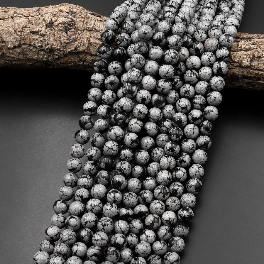 AAA Feathery Natural Snowflake Obsidian 8mm 10mm Round Beads Feathery 15.5" Strand