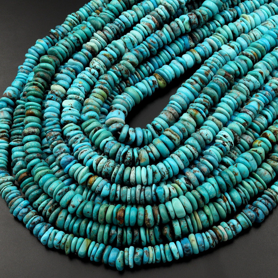 Genuine Natural Turquoise Heishi Beads 6mm 8mm 10mm Think Rondelle 15.5" Strand