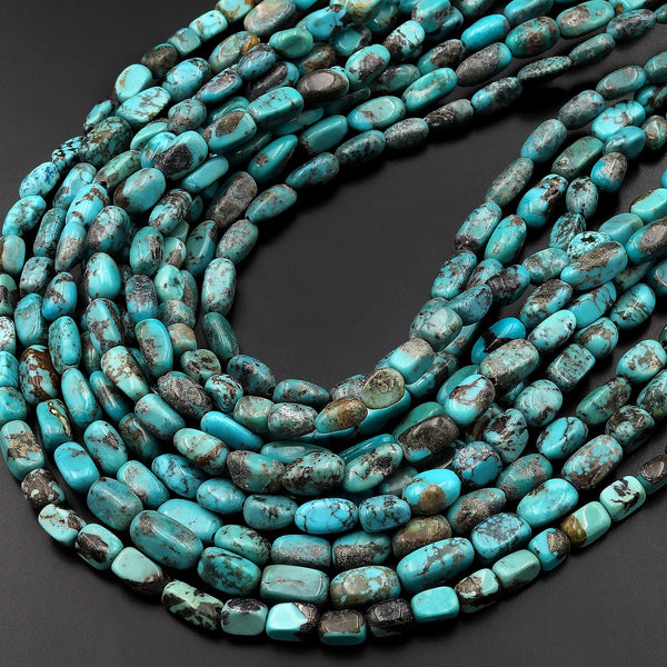 Genuine Natural Turquoise Freeform Pebble Blue Gray Beads Nuggets 15.5" Strand