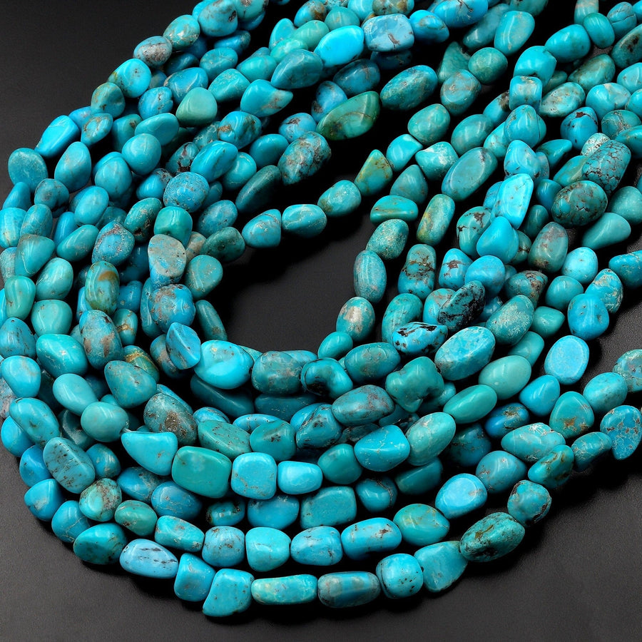 Genuine Real Natural Blue Turquoise Freeform Irregular Nugget Beads 15.5" Strand