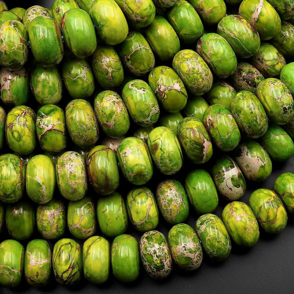 Large Hole Beads Green Impression Jasper 8mm 10mm Rondelle Beads Aka Snake Skin Jasper Aqua Terra Jasper 8" Strand