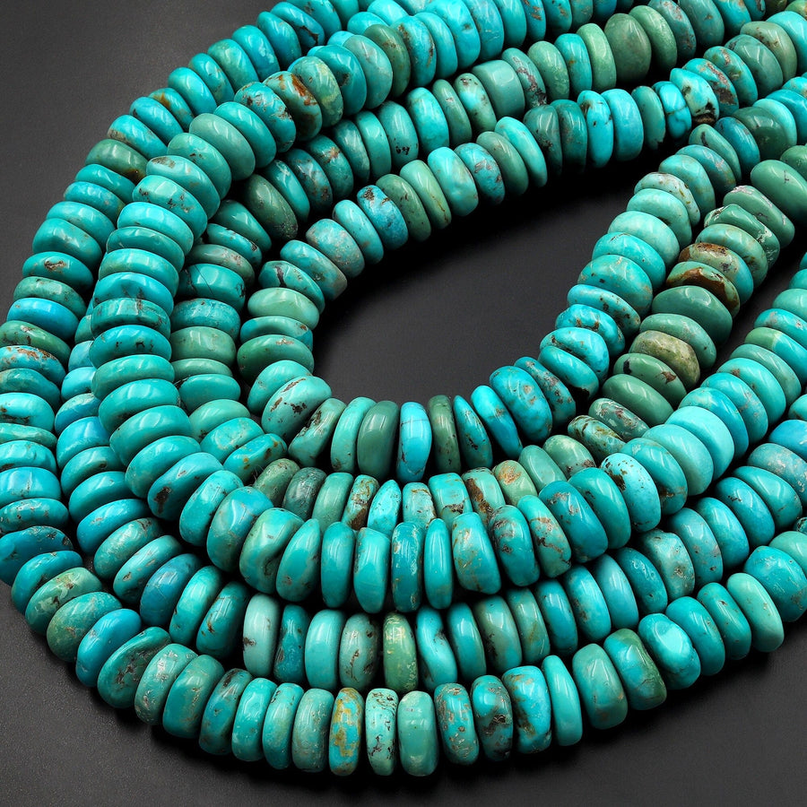 Genuine Natural Nevada Blue Green TurquoiseThick Heishi Beads Rondelle Real Turquoise Gemstone 15.5" Strand