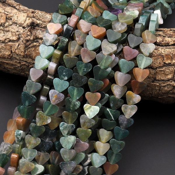 Natural Indian Agate Carved Heart Beads 6mm Gemstone 15.5" Strand