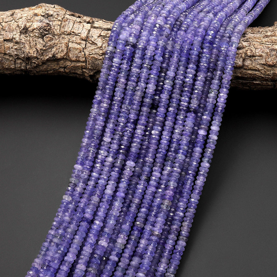 AAA Faceted Natural Tanzanite Rondelle Beads 5mm Micro Laser Cut Real Genuine Gemstone 15.5" Strand