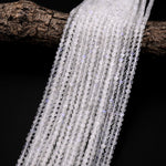 Natural Rainbow Moonstone 4mm Faceted Round Beads Translucent Gemstone 15.5" Strand