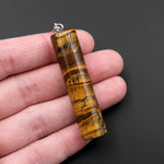 AAA Natural Golden Chatoyant Tiger's Eye Long Cylinder Pendant Natural Crystal Focal Bead