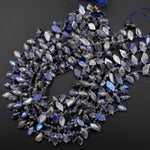 Natural Blue Labradorite Beads Small Leaf Teardrop Earring Beads Top Side Drilled Tons of Dark Blue Flashes 15.5" Strand