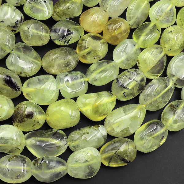 Natural Yellow Green Prehnite Freeform Rounded Nugget Pebble Beads 15.5" Strand