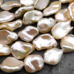 AAA Rare Natural Soft Peach Keishi Petal Genuine Freshwater Pearl 15.5" Strand
